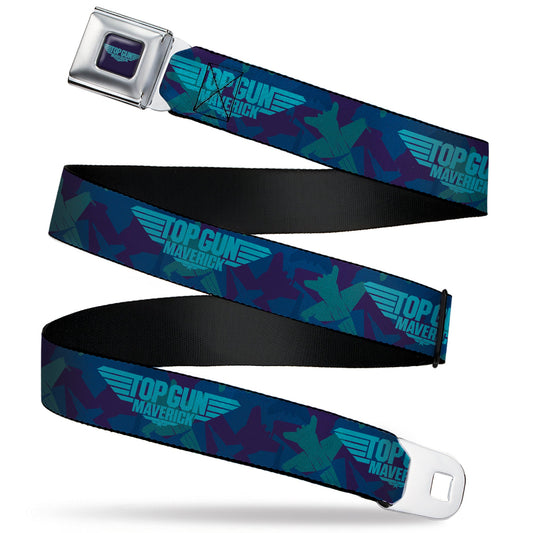 TOP GUN MAVERICK Title Logo Full Color Blues Seatbelt Belt - TOP GUN MAVERICK Title Logo Aircraft Silhouettes Collage Blues Webbing - MEGA POP COMICS 