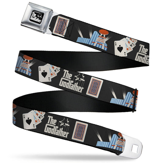THE GODFATHER Title Logo Full Color Black/White Seatbelt Belt - THE GODFATHER Title Logo and Casino Icons Black Webbing - MEGA POP COMICS 