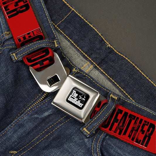 THE GODFATHER Title Logo Full Color Black/White Seatbelt Belt - THE GODFATHER Weathered Text Logo Red/Black Webbing - MEGA POP COMICS 