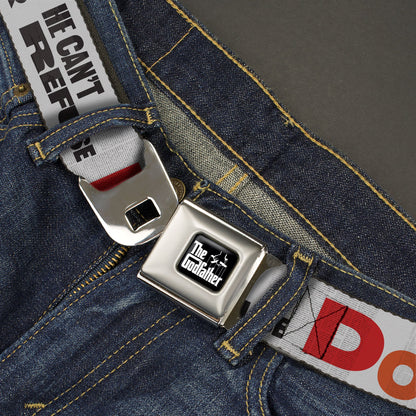 THE GODFATHER Title Logo Full Color Black/White Seatbelt Belt - The Godfather Quote I'LL MAKE HIM AN OFFER HE CAN'T REFUSE Grays/Red Webbing - MEGA POP COMICS 