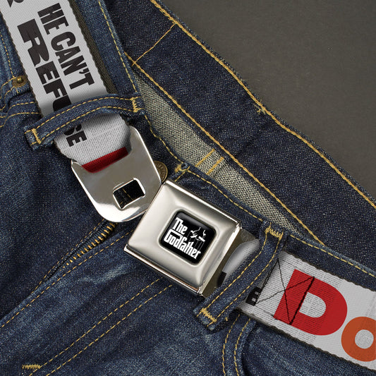 THE GODFATHER Title Logo Full Color Black/White Seatbelt Belt - The Godfather Quote I'LL MAKE HIM AN OFFER HE CAN'T REFUSE Grays/Red Webbing - MEGA POP COMICS 