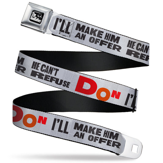 THE GODFATHER Title Logo Full Color Black/White Seatbelt Belt - The Godfather Quote I'LL MAKE HIM AN OFFER HE CAN'T REFUSE Grays/Red Webbing - MEGA POP COMICS 