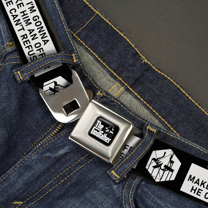 THE GODFATHER Title Logo Full Color Black/White Seatbelt Belt - The Godfather Quote I'M GONNA MAKE HIM AN OFFER HE CAN'T REFUSE Black/White Webbing - MEGA POP COMICS 