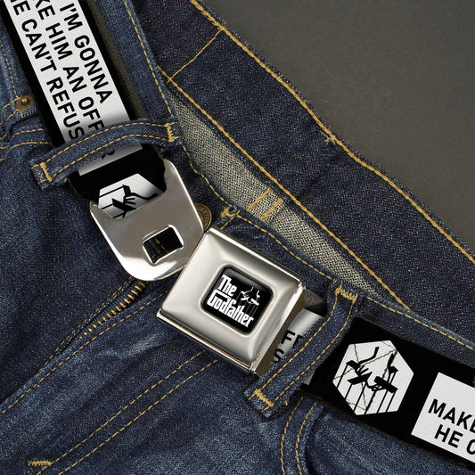 THE GODFATHER Title Logo Full Color Black/White Seatbelt Belt - The Godfather Quote I'M GONNA MAKE HIM AN OFFER HE CAN'T REFUSE Black/White Webbing - MEGA POP COMICS 