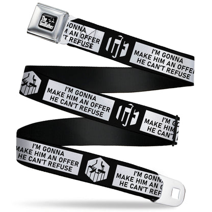 THE GODFATHER Title Logo Full Color Black/White Seatbelt Belt - The Godfather Quote I'M GONNA MAKE HIM AN OFFER HE CAN'T REFUSE Black/White Webbing - MEGA POP COMICS 
