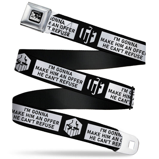 THE GODFATHER Title Logo Full Color Black/White Seatbelt Belt - The Godfather Quote I'M GONNA MAKE HIM AN OFFER HE CAN'T REFUSE Black/White Webbing - MEGA POP COMICS 