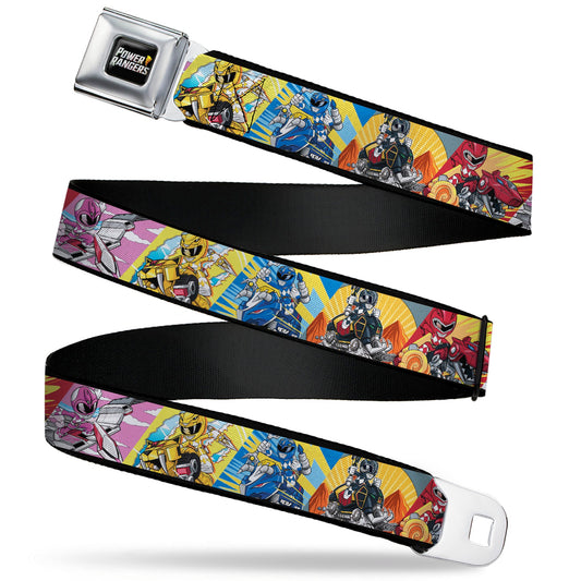 POWER RANGERS Bolt Logo Full Color Black/Gray/Yellows Seatbelt Belt - Power Rangers and Zord Action Pose Blocks Webbing - MEGA POP COMICS 