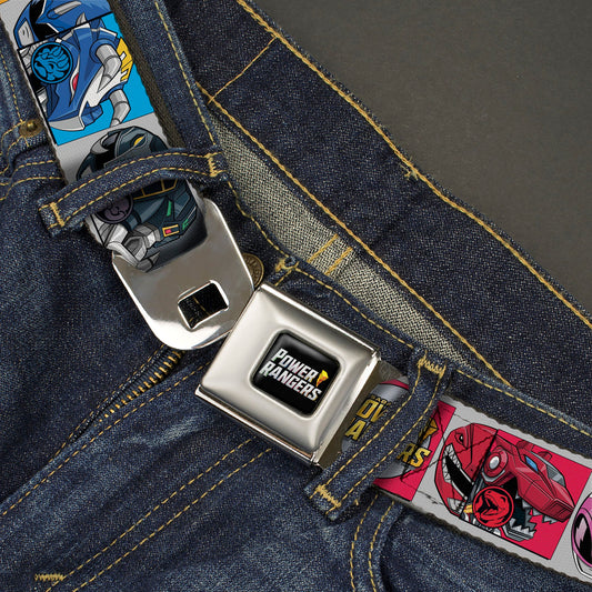 POWER RANGERS Bolt Logo Full Color Black/Gray/Yellows Seatbelt Belt - SABAN'S POWER RANGERS Ranger Zord and Icon Blocks and Title Logo Webbing - MEGA POP COMICS 