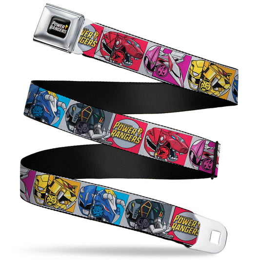 POWER RANGERS Bolt Logo Full Color Black/Gray/Yellows Seatbelt Belt - SABAN'S POWER RANGERS Ranger Zord and Icon Blocks and Title Logo Webbing - MEGA POP COMICS 