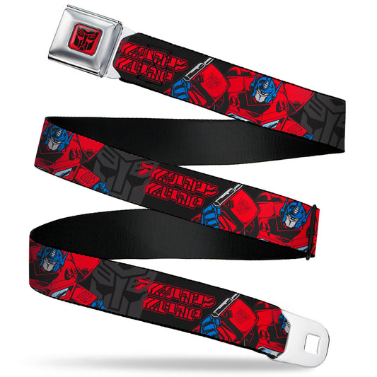 Transformers Autobots Icon Full Color Red/Black Seatbelt Belt - Transformers Generations Optimus Prime Pose and Autobot Icon Black/Gray/Red Webbing - MEGA POP COMICS 