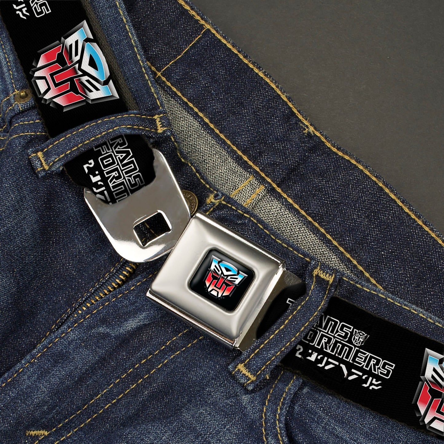 Transformers Autobots Icon Full Color Black/Blues/Red/White Seatbelt Belt - TRANSFORMERS Autobots Cybertronian Icon Black/Blues/Red/White Webbing - MEGA POP COMICS 