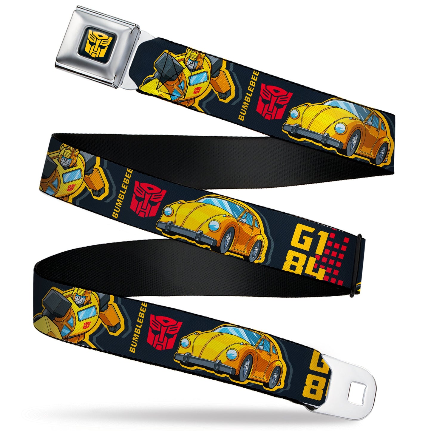 Transformers Autobots Icon Full Color Black/Yellow Seatbelt Belt - Transformers Generations BUMBLEBEE G1 84 Poses Autobot Icon Black/Yellows/Red Webbing - MEGA POP COMICS 
