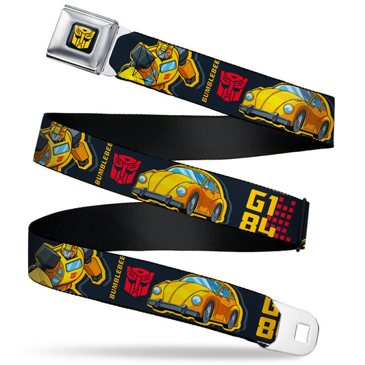 Transformers Autobots Icon Full Color Black/Yellow Seatbelt Belt - Transformers Generations BUMBLEBEE G1 84 Poses Autobot Icon Black/Yellows/Red Webbing - MEGA POP COMICS 
