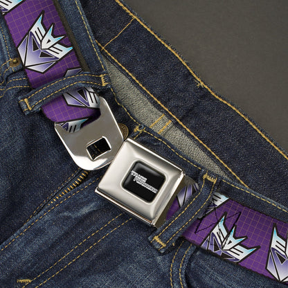 TRANSFORMERS Title Logo Full Color Black/White Seatbelt Belt - Transformers Decepticons Icon Scattered Grids Purples Webbing - MEGA POP COMICS 