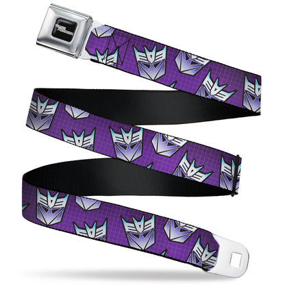 TRANSFORMERS Title Logo Full Color Black/White Seatbelt Belt - Transformers Decepticons Icon Scattered Grids Purples Webbing - MEGA POP COMICS 