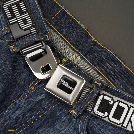 TRANSFORMERS Title Logo Full Color Black/White Seatbelt Belt - Transformers AUTOBOTS DECEPTICONS Shield and Text Grays/Black/White Webbing - MEGA POP COMICS 