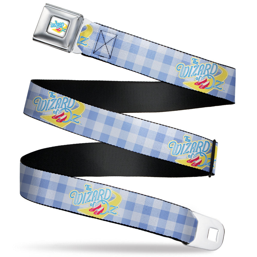 THE WIZARD OF OZ Logo Full Color White Seatbelt Belt - THE WIZARD OF OZ Logo Gingham Checker Blues Webbing - MEGA POP COMICS 
