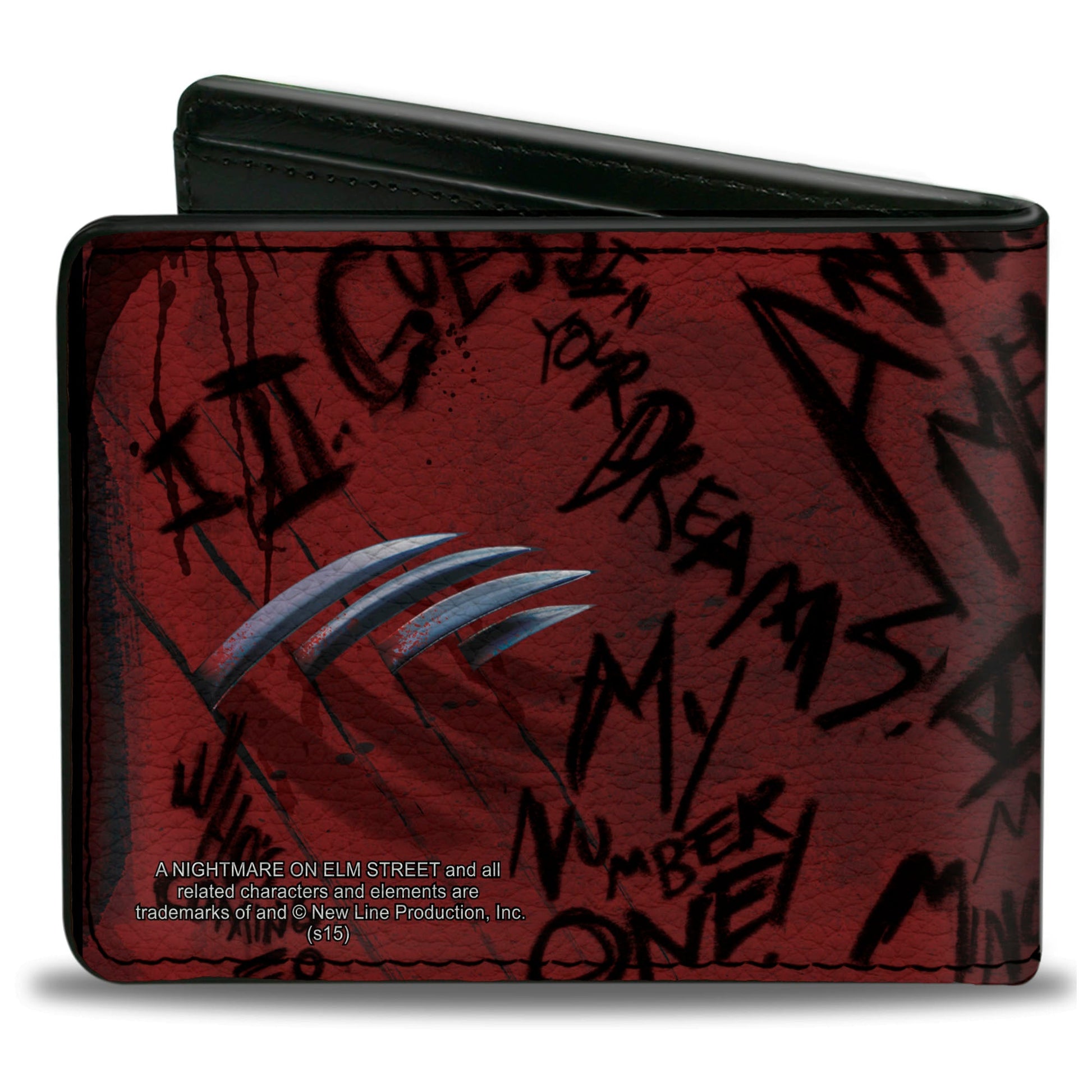 Bi-Fold Wallet - Freddy Pose2 + Hand Scratching Quote Scrawls Reds Black - MEGA POP COMICS 