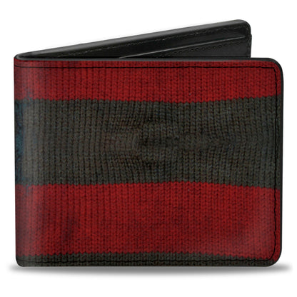 Bi-Fold Wallet - A NIGHTMARE ON ELM STREET Freddy's Sweater Stripes Red Black White - MEGA POP COMICS 