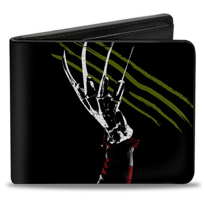 Bi-Fold Wallet - A Nightmare on Elm Street Freddy's Hand Scratching + Logo Black White Green Reds - MEGA POP COMICS 