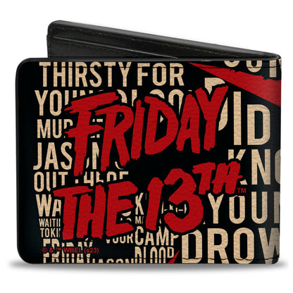 Bi-Fold Wallet - FRIDAY THE 13th Jason Mask4 and Title Logo with Quotes Typography Black - MEGA POP COMICS 