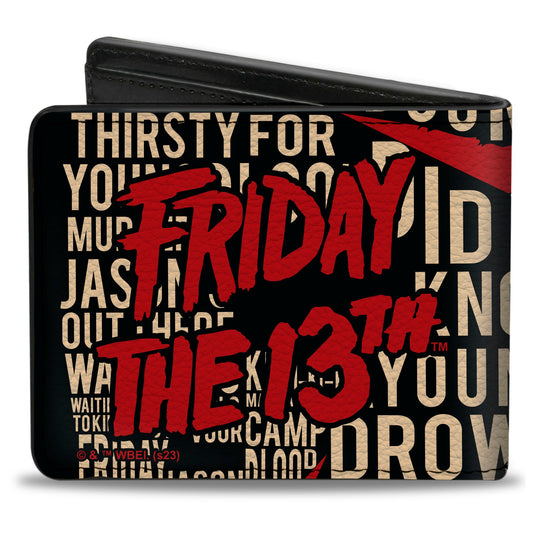 Bi-Fold Wallet - FRIDAY THE 13th Jason Mask4 and Title Logo with Quotes Typography Black - MEGA POP COMICS 
