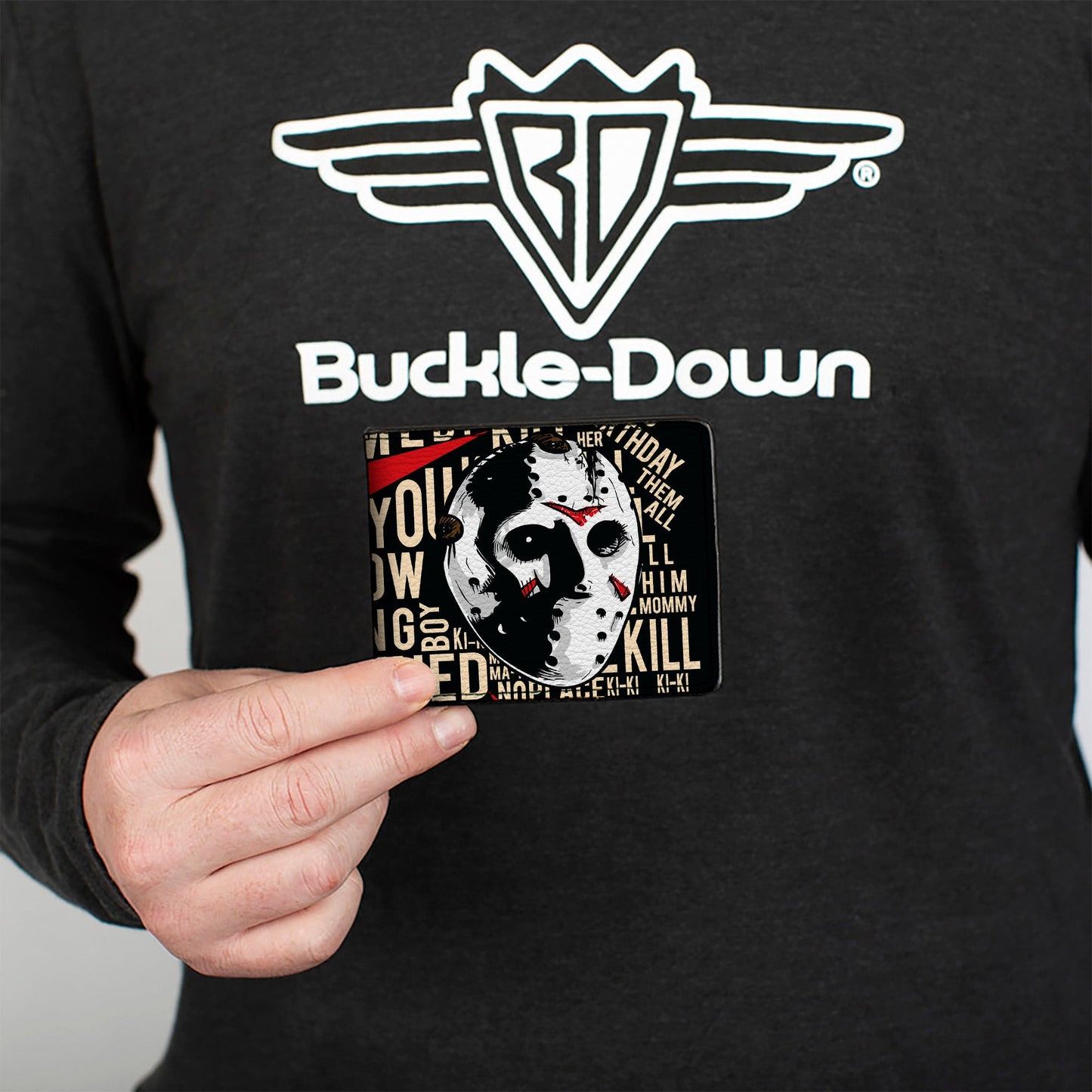 Bi-Fold Wallet - FRIDAY THE 13th Jason Mask4 and Title Logo with Quotes Typography Black - MEGA POP COMICS 