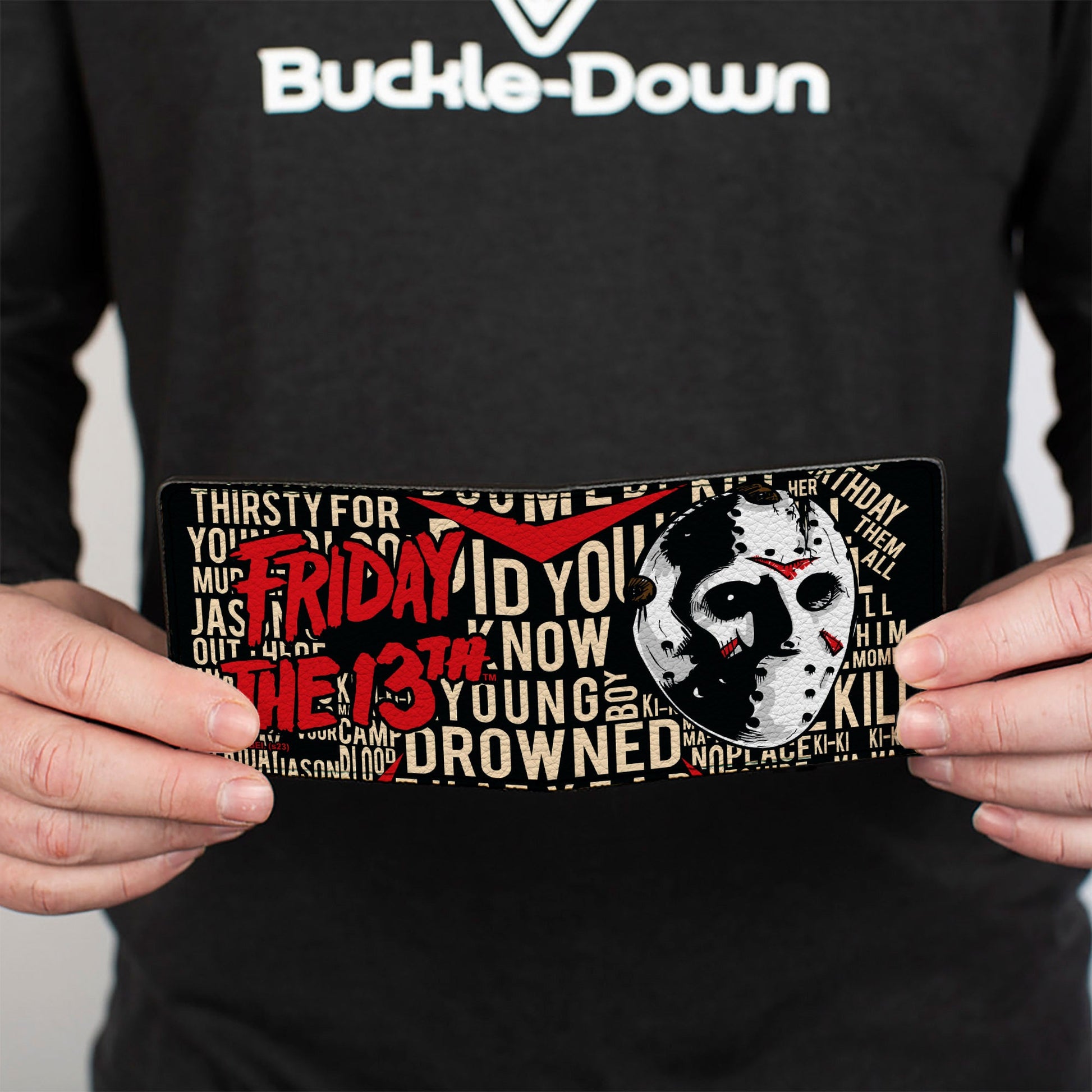 Bi-Fold Wallet - FRIDAY THE 13th Jason Mask4 and Title Logo with Quotes Typography Black - MEGA POP COMICS 