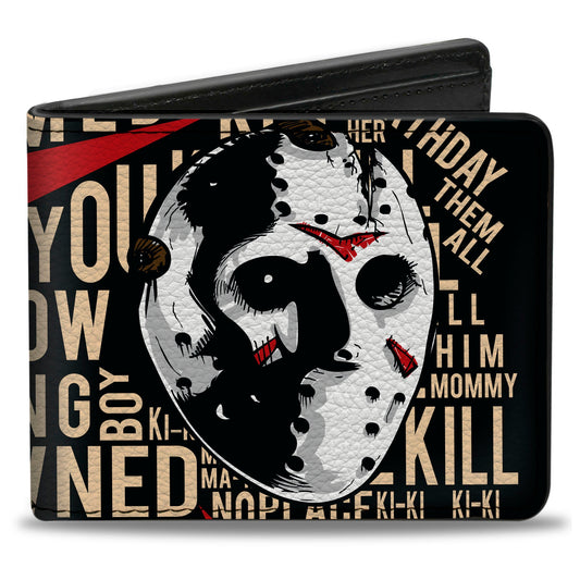 Bi-Fold Wallet - FRIDAY THE 13th Jason Mask4 and Title Logo with Quotes Typography Black - MEGA POP COMICS 