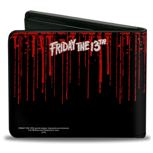 Bi-Fold Wallet - JASON VOORHEES Jason Mask4 + FRIDAY THE 13th Blood Splatter Black Red White - MEGA POP COMICS 