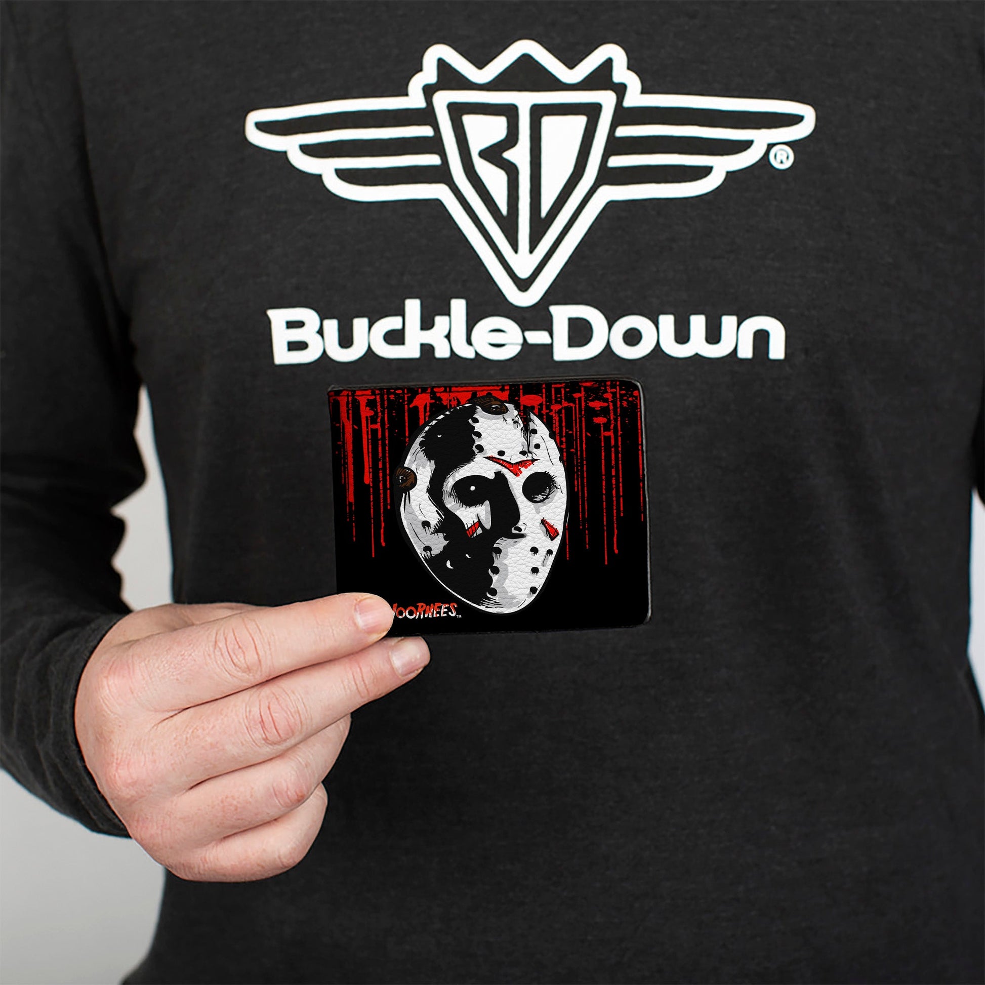 Bi-Fold Wallet - JASON VOORHEES Jason Mask4 + FRIDAY THE 13th Blood Splatter Black Red White - MEGA POP COMICS 