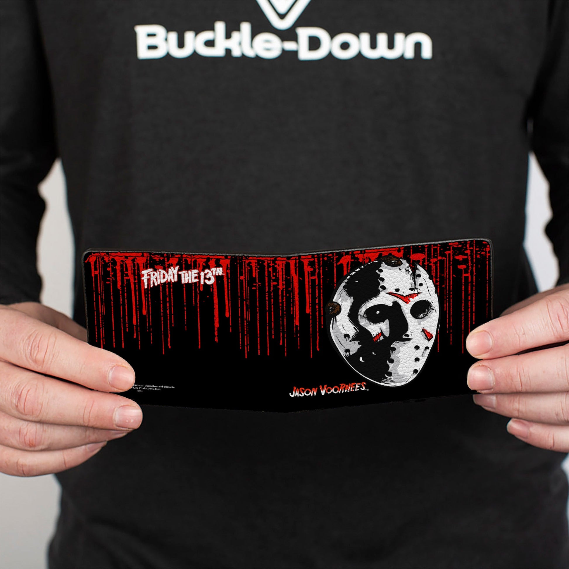 Bi-Fold Wallet - JASON VOORHEES Jason Mask4 + FRIDAY THE 13th Blood Splatter Black Red White - MEGA POP COMICS 