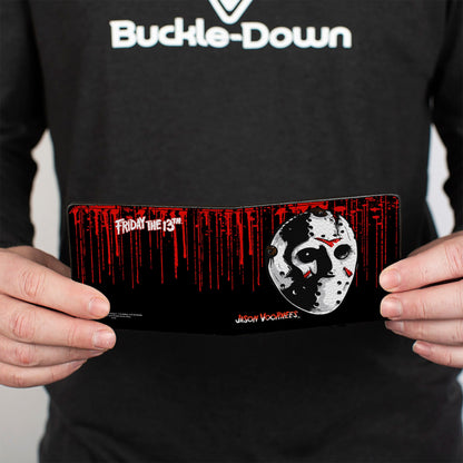 Bi-Fold Wallet - JASON VOORHEES Jason Mask4 + FRIDAY THE 13th Blood Splatter Black Red White - MEGA POP COMICS 