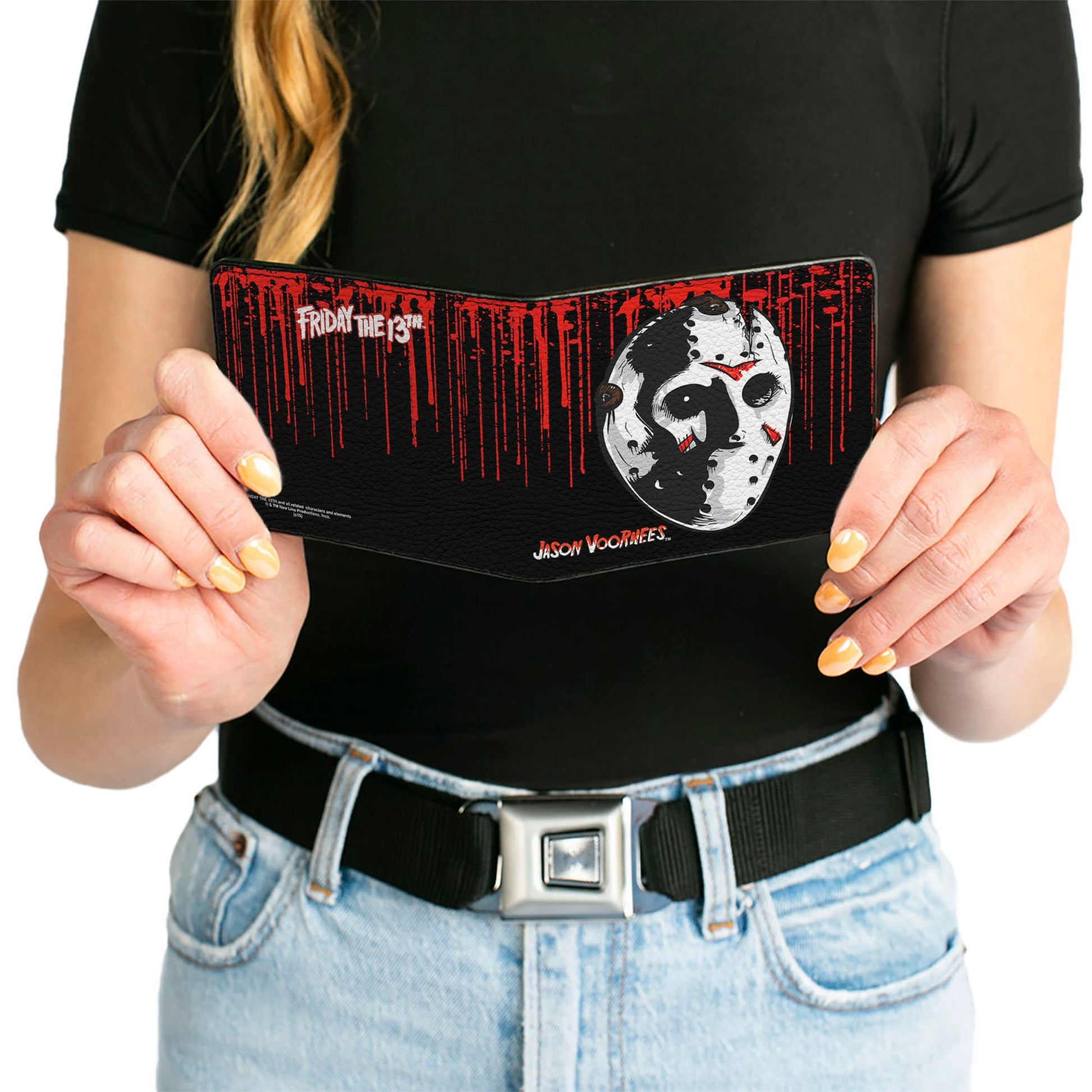 Bi-Fold Wallet - JASON VOORHEES Jason Mask4 + FRIDAY THE 13th Blood Splatter Black Red White - MEGA POP COMICS 