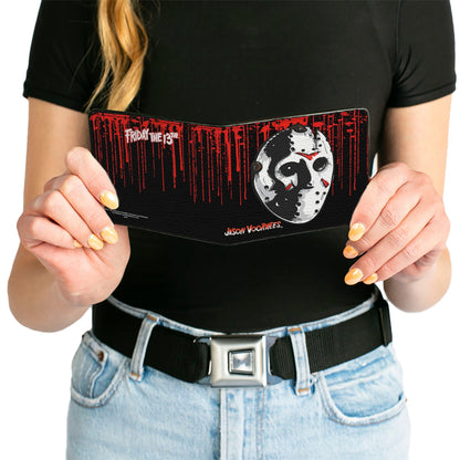 Bi-Fold Wallet - JASON VOORHEES Jason Mask4 + FRIDAY THE 13th Blood Splatter Black Red White - MEGA POP COMICS 