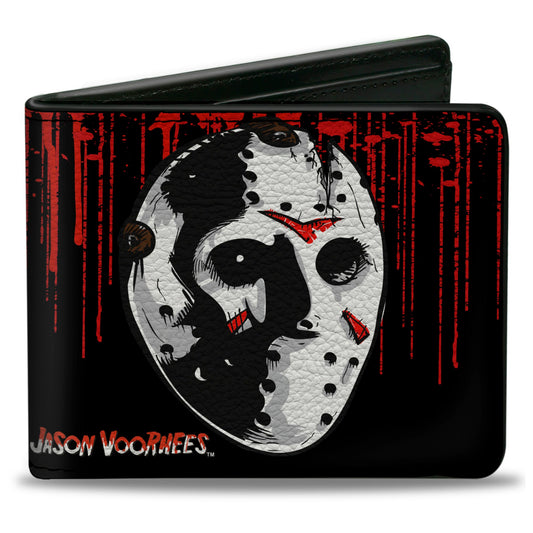 Bi-Fold Wallet - JASON VOORHEES Jason Mask4 + FRIDAY THE 13th Blood Splatter Black Red White - MEGA POP COMICS 