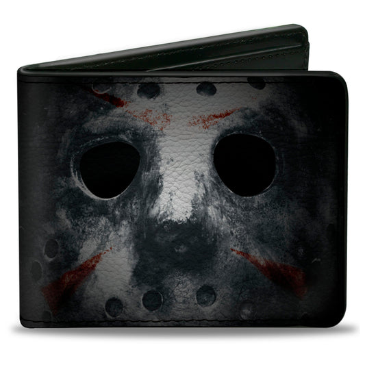 Bi-Fold Wallet - Jason Mask3 CLOSE-UP + FRIDAY THE 13th Black Grays Red - MEGA POP COMICS 