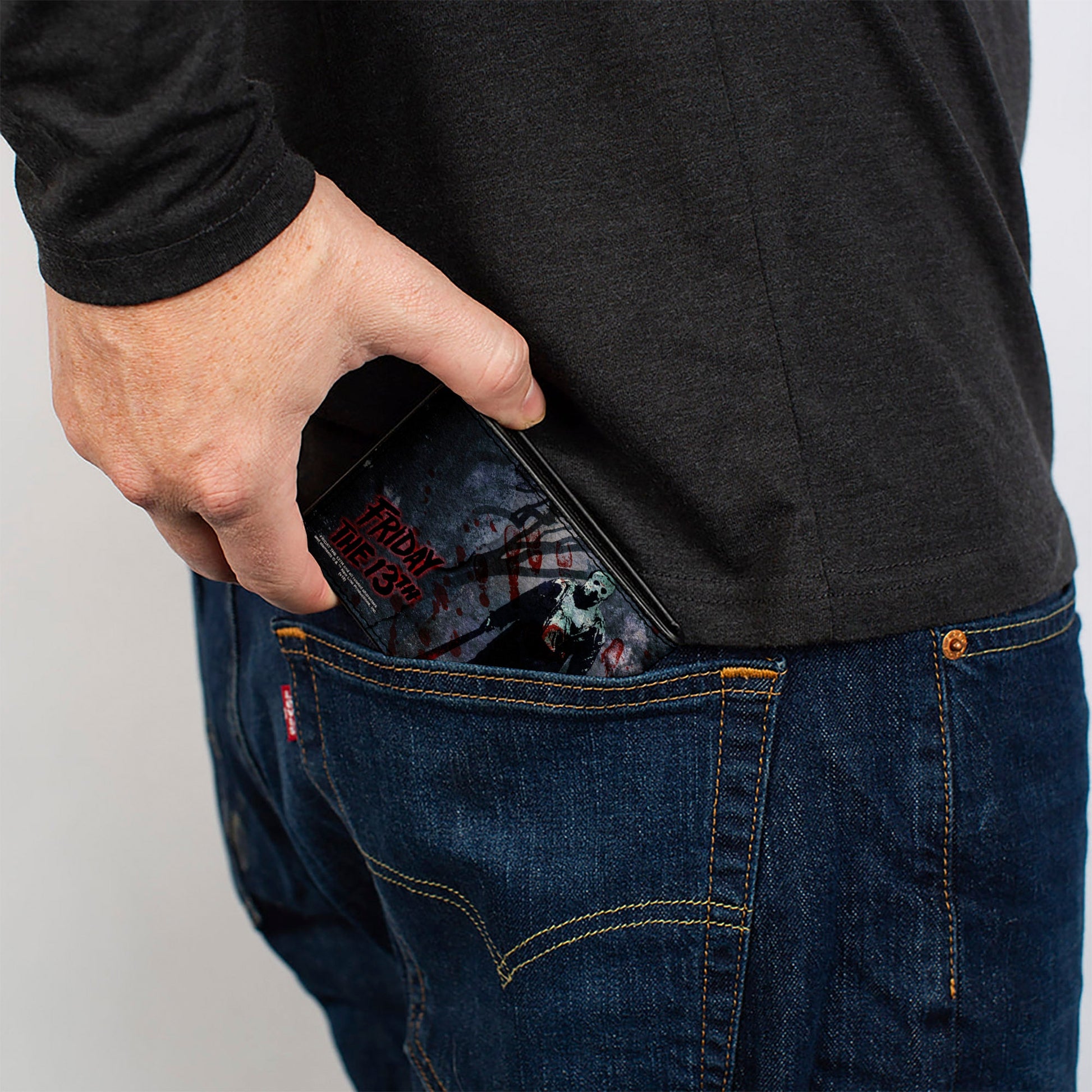 Bi-Fold Wallet - FRIDAY THE 13th Logo Jason Machete Pose Blood Splatter Grays Reds Black - MEGA POP COMICS 