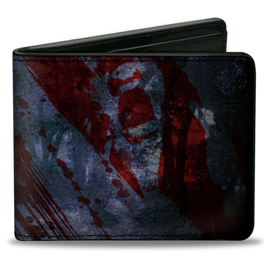 Bi-Fold Wallet - FRIDAY THE 13th Logo Jason Machete Pose Blood Splatter Grays Reds Black - MEGA POP COMICS 