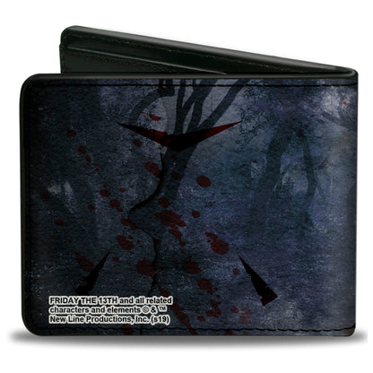 Bi-Fold Wallet - Friday the 13th WELCOME TO CAMP CRYSTAL LAKE Sign Trees Grays Blood Splatter - MEGA POP COMICS 