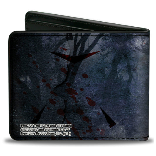 Bi-Fold Wallet - Friday the 13th WELCOME TO CAMP CRYSTAL LAKE Sign Trees Grays Blood Splatter - MEGA POP COMICS 