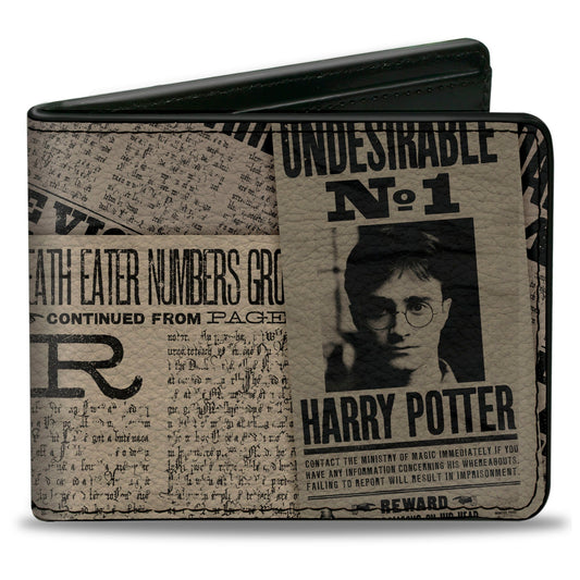 Bi-Fold Wallet - Harry Potter Headlines UNDESIRABLE NO 1 White Black - MEGA POP COMICS 