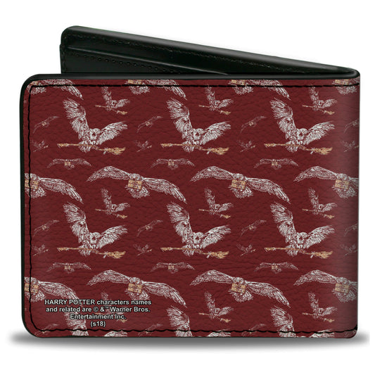 Bi-Fold Wallet - HARRY POTTER Hedwig Flying Poses Burgundy White Golds - MEGA POP COMICS 