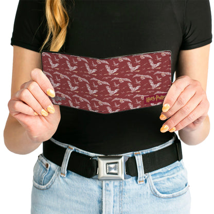 Bi-Fold Wallet - HARRY POTTER Hedwig Flying Poses Burgundy White Golds - MEGA POP COMICS 