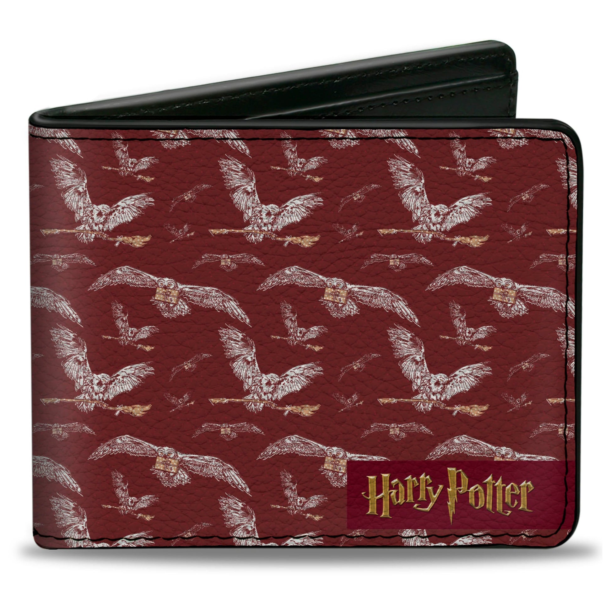 Bi-Fold Wallet - HARRY POTTER Hedwig Flying Poses Burgundy White Golds - MEGA POP COMICS 