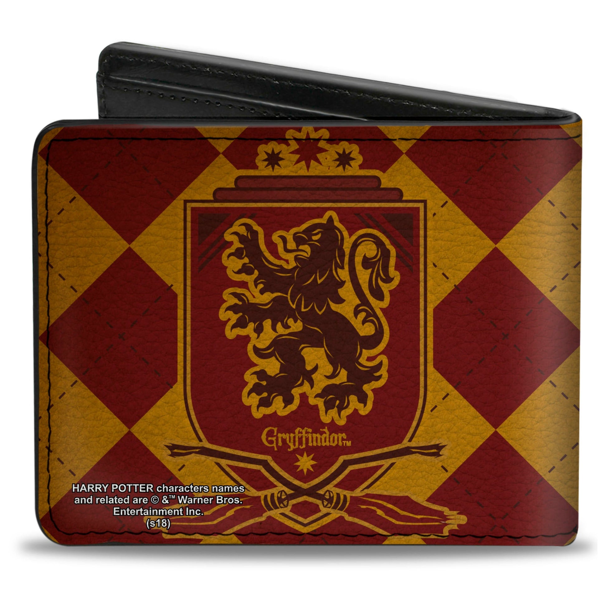Bi-Fold Wallet - Harry Potter GRYFFINDOR Shield Brooms Argyle Gold Burgundy Reds - MEGA POP COMICS 