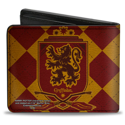 Bi-Fold Wallet - Harry Potter GRYFFINDOR Shield Brooms Argyle Gold Burgundy Reds - MEGA POP COMICS 