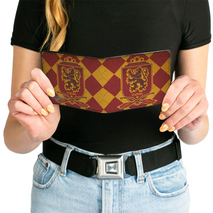 Bi-Fold Wallet - Harry Potter GRYFFINDOR Shield Brooms Argyle Gold Burgundy Reds - MEGA POP COMICS 