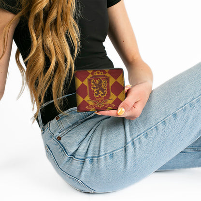 Bi-Fold Wallet - Harry Potter GRYFFINDOR Shield Brooms Argyle Gold Burgundy Reds - MEGA POP COMICS 