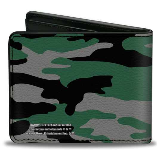 Bi-Fold Wallet - Harry Potter Slytherin Crest Camo Green Gray Black - MEGA POP COMICS 